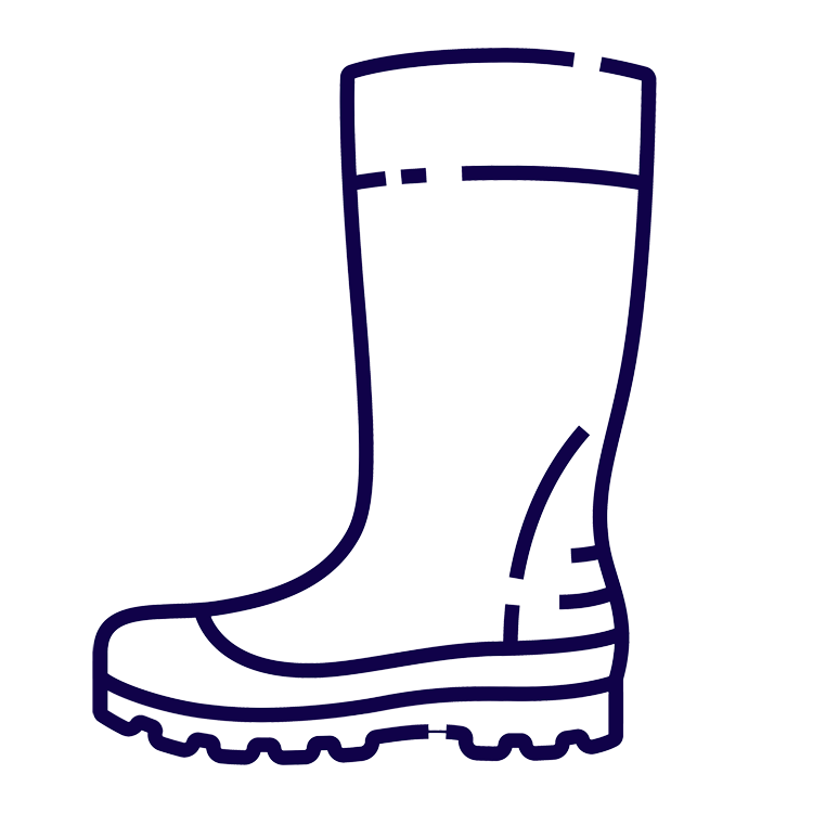 The logo shows an outline of a wellington boot