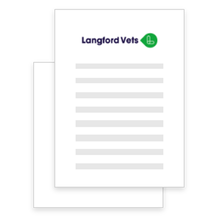 A logo showing two stacked documents with the Langford Vets logo